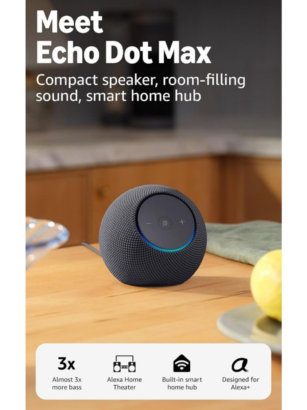 Smart Alexa Speaker with Room-Filling Sound & Deep Bass - Ideal for Living Rooms